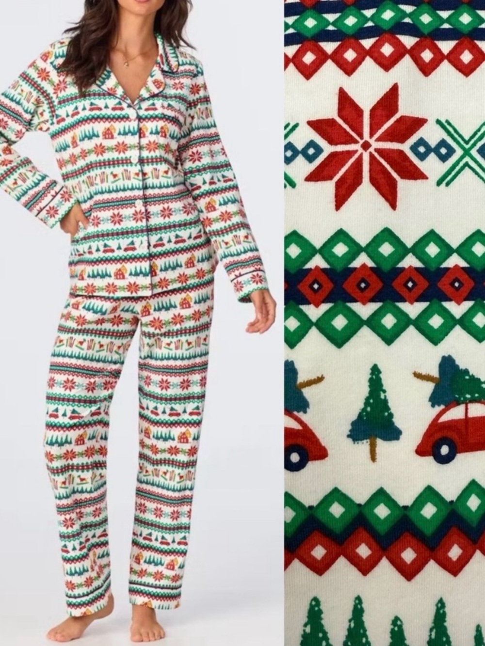 BedHead PJs Festive Fairisle Fair Isle Long Sleeve Classic Stretch Jersey PJ Set - Picture 1 of 16